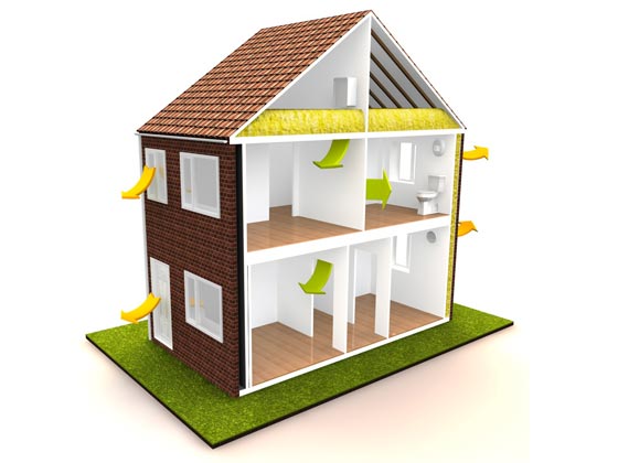 3D house drawing showing airflow