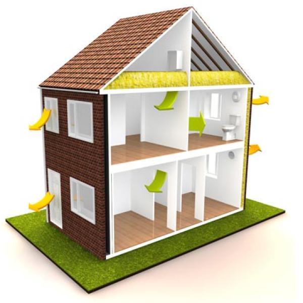 3D house drawing showing airflow
